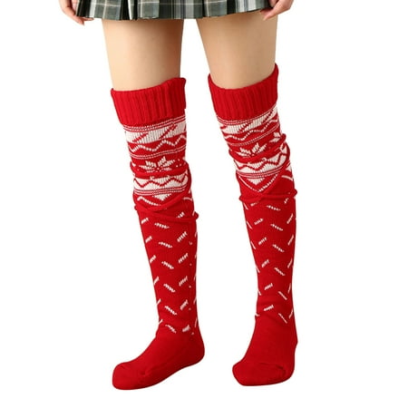 

Women Casual Textured Embroidered Christmas Over Knee Stockings Opaque Sheer to Waist