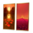thumbnail image 3 of Designart "Serenity Reflections Lotus Pond in Asian Landscape" Asian Art Framed Wall Art Set Of 2 - Global Red Framed Canvas Set For Living Room Decor, 3 of 6