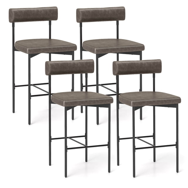 Costway 26" Upholstered Bar Stools Set of 4 with Padded Cushion & Backrest Footrest Gray
