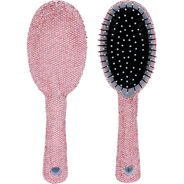 wonima44 , 1 Pack Pink Phinestone Hair Brush Bling Compact Comb Detangle Massage Air Cushion for Women Wet Dry