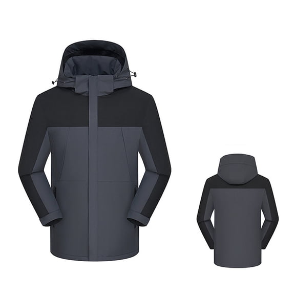 ZHOGXU Women's Hooded Coat With Pockets Long Sleeve Color Block Zipper Plush Windproof Comfortable Stylish Jacket For Casual Daily Wear Dark Gray L