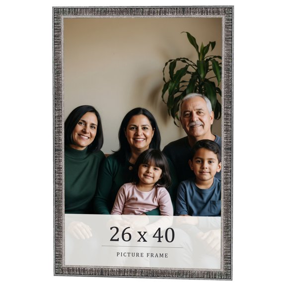26x40 Frame Silver Grey Distressed Solid Wood Picture Frame | 0.75 Inch Moulding Width | Interior