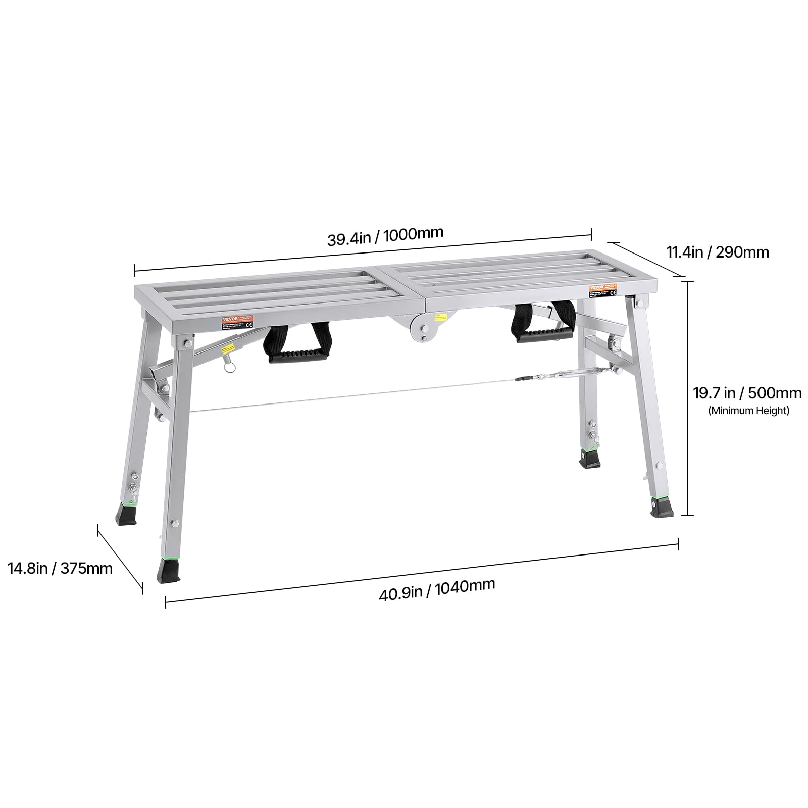 VEVOR Work Platform, 3 Gear Adjustable Height, Folding Alloy Steel Step Ladder, Portable Scaffolding Platform, 400 lb Load Capacity,Non-Slip Rubber Feet, Drywall Painting Stool,for Cleaning &Washing