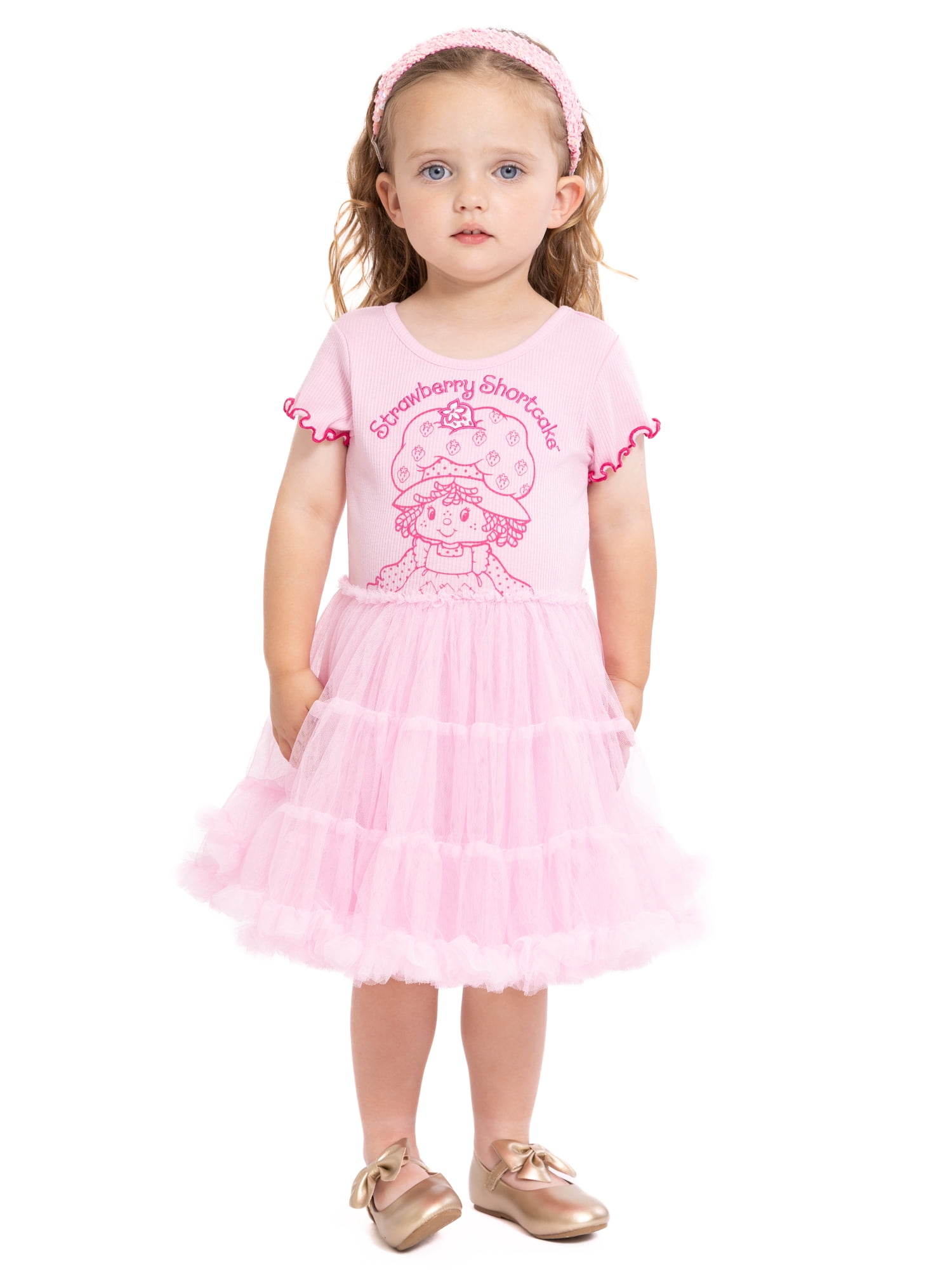 Strawberry Shortcake Toddler Girls' Embroidered Tutu Dress with Short Sleeves, Sizes 12M-5T