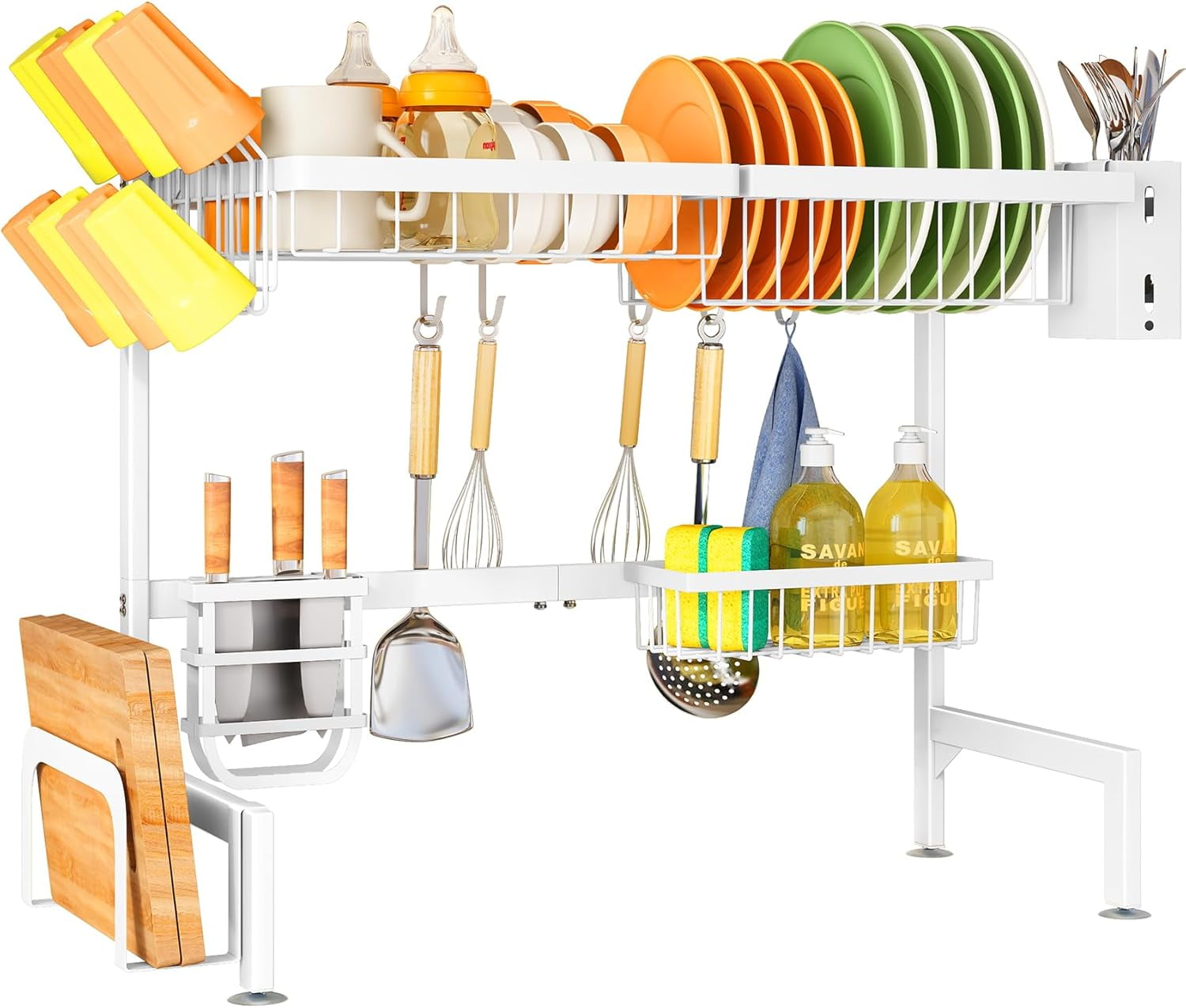 NestE-Over The Sink Dish Drying Rack - Adjustable Dish Rack for Kitchen Counter, Metal (White)