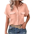 thumbnail image 2 of Blouses for Women Dressy Casual Button Down Short Sleeve Collared Shirts Solid Color Summer Tops With Pockets,Size S-2XL, 2 of 6