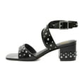 thumbnail image 2 of XYD Women Summer Crossover Buckled Ankle Strap Block Mid Heel Sandals Studs Square Open Toe Pumps Fashion Shoes Size 6 Black, 2 of 4
