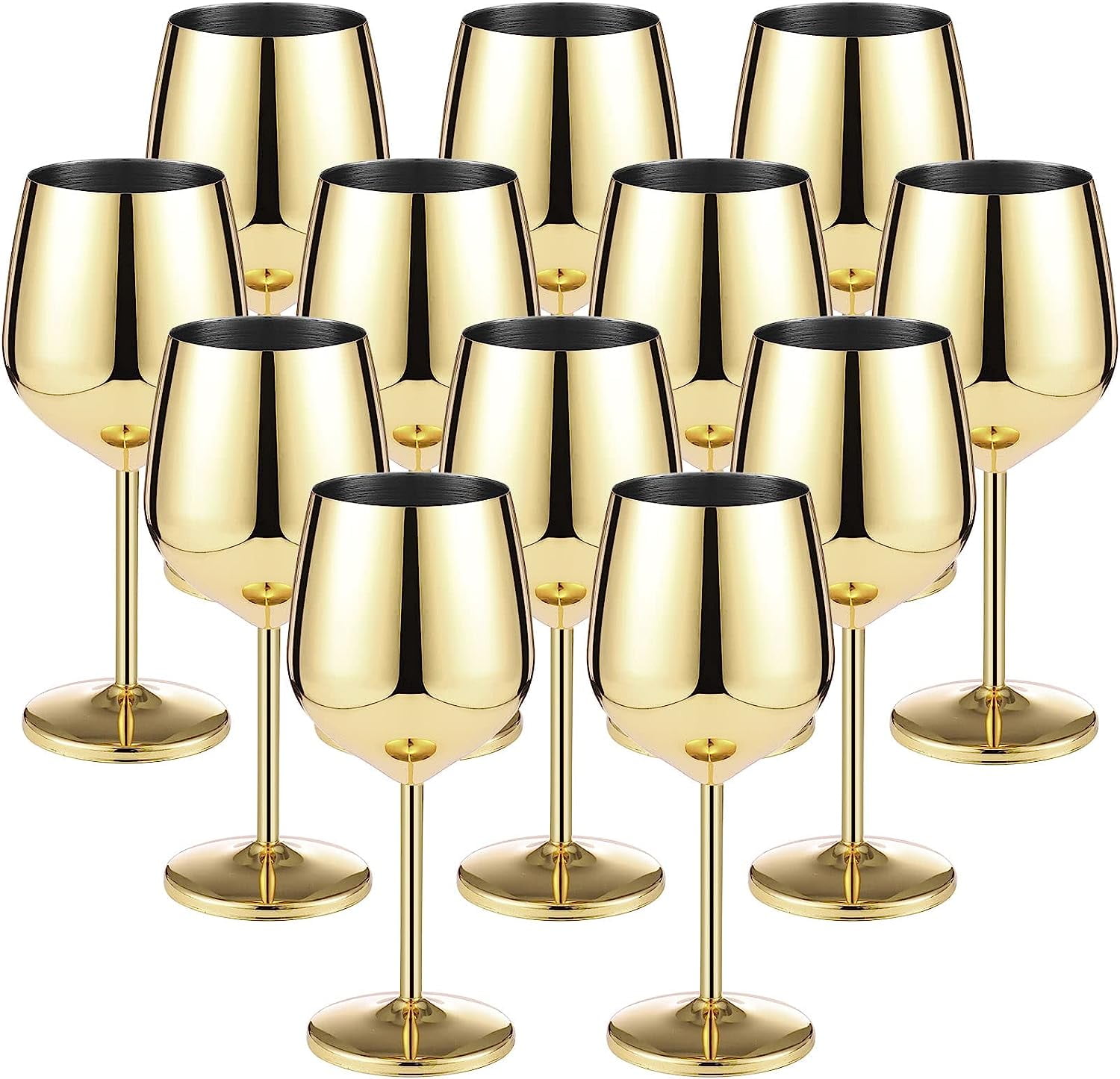 12 Pack Stem Stainless Steel Wine Glasses Gold 18 oz Unbreakable