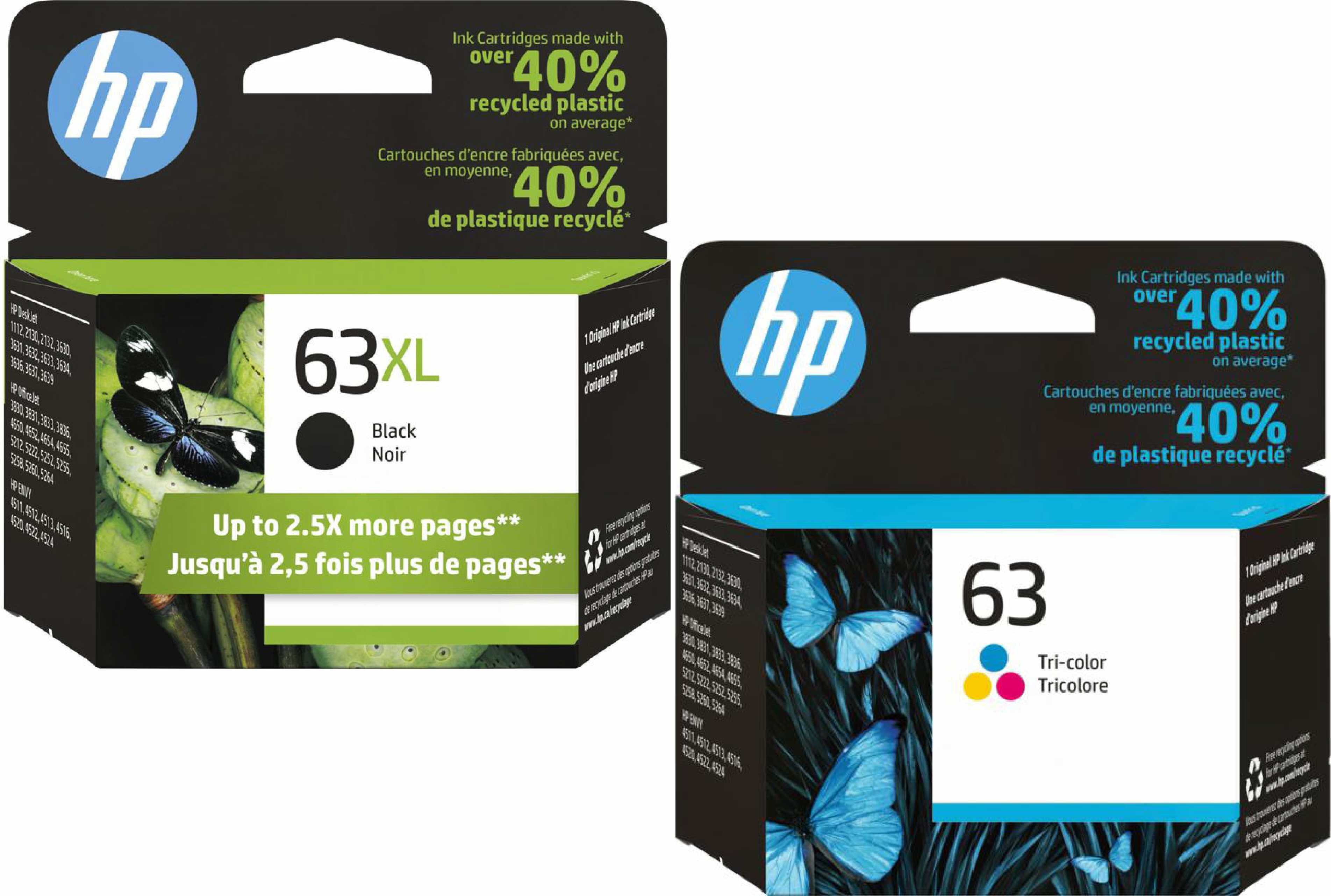 Original HP 63XL Black and 63 Standard Tricolor (Cyan, Magenta) Inkjet Cartridge Walmart.com