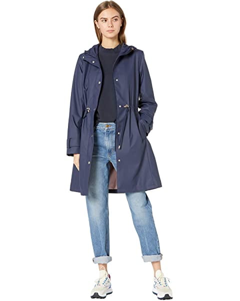 Kate Spade New York Hooded Drawstring Waist Raincoat - Squid Ink at Nordstrom Rack