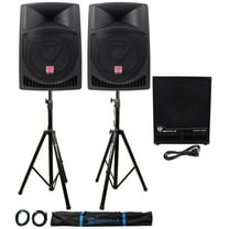 (2) Rockville RPG12 12" Powered PA Speakers Active 15" Subwoofer Stands Cables