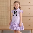 thumbnail image 2 of Ticikt Girls Ruffle Sleeve Summer Dress Kids Casual Pleated School Uniform Polo Dresses,Color:Purple,Size:3-4 Years, 2 of 9