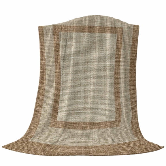 Multi Border Fleece Throw Blanket Retro Country Khaki Brown Burlap Texture Ultra Soft Fuzzy Cozy Flannel Throw Blanket for Couch Sofa Bed Car Travel, Ideal Gifts 40x60 Inches