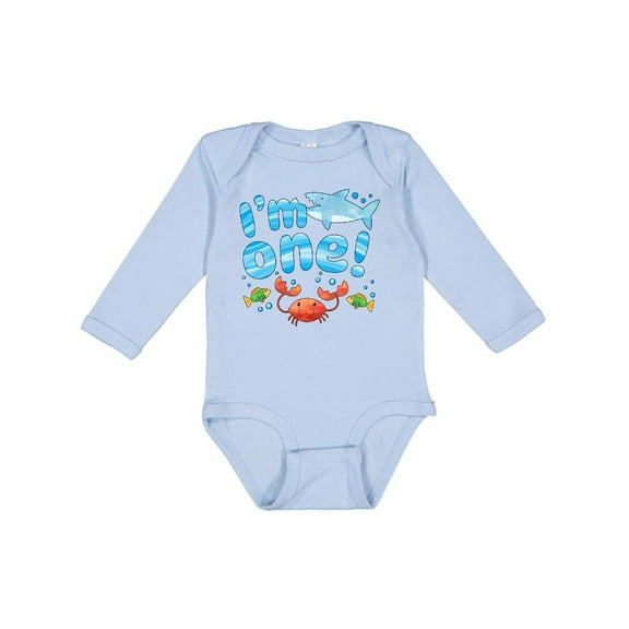 Inktastic I'm One First Birthday Shark and Crab Boys or Girls Long Sleeve Baby Bodysuit