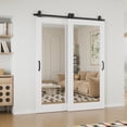 thumbnail image 2 of 64" x 80" 1-Lite Mirror White Primed Solid Core Sliding Bypass Barn Door Double Doors With Hardware Kit, 2 of 9