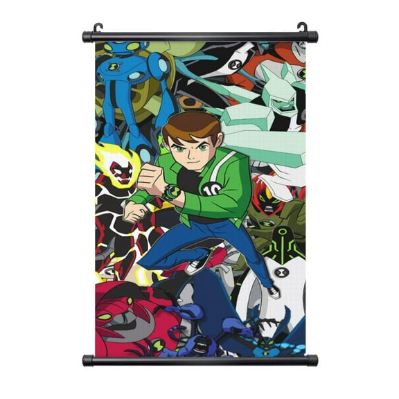 Ben 10 Hanging Poster Plastic Shaft Canvas Wall Hanging Banner Wall Art Painting Artwork Decor For Home Living Room Bedroom Office 16"X24"