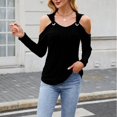 thumbnail image 3 of Jalioing Women's Long Sleeve Fashion Tops Ribbed Cold Shoulder Scoop Neck Shirts Casual Loose Fall Tunic Blouses, 3 of 8