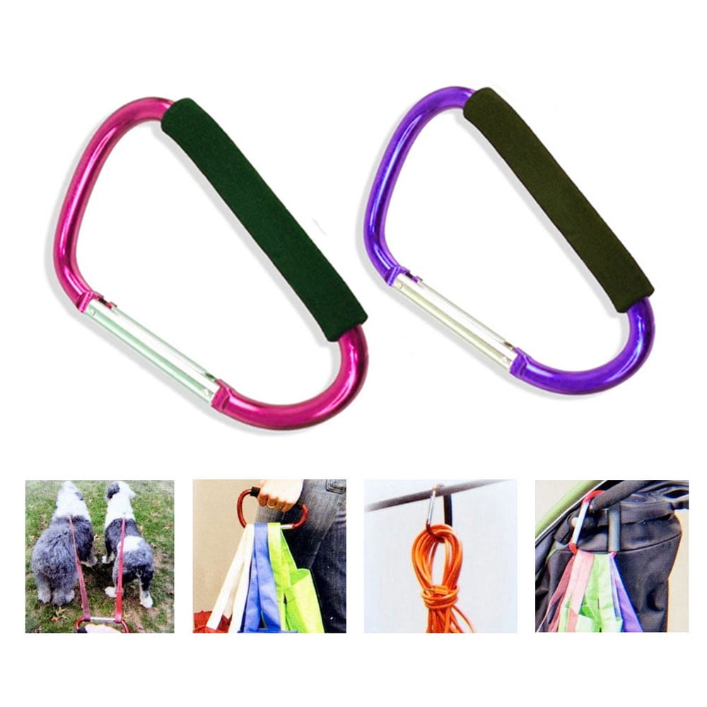 ad&sons Baby Stroller Hooks 2 Pack Grocery Plastic Shopping Bag Holder Handle Carrier Tool Durable Multi Purpose Organizer Large Carabiner Clip Set Soft Foam Grip Red 