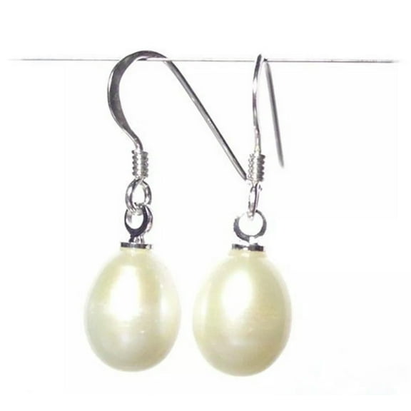 K-KED Real 7-8mm White Freshwater Pearl Drop Earrings Ear Rings Silver Back New Gift