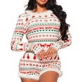 thumbnail image 2 of Womens One Piece Christmas Snowflake Print Shorts Romper Long Sleeve Xmas Homewear Pajamas, 2 of 10