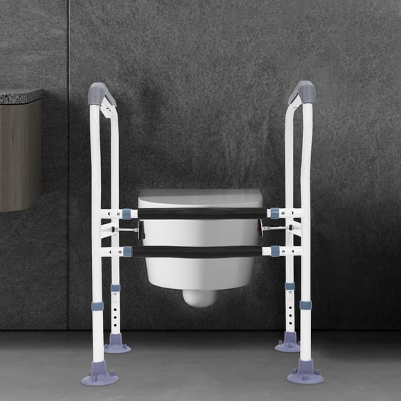 Toilet Safety Rail 440 lbs Capacity Adjustable Elderly Toilet Support Frame with Armrests and Tissue Holder
