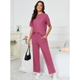 thumbnail image 2 of Chiclily Women's Loungewear Sets 2 Piece Pajama Sets Matching Outfits T-shirt Long Pants Lounge Set Sweatsuits, Purple Red Medium, 2 of 7