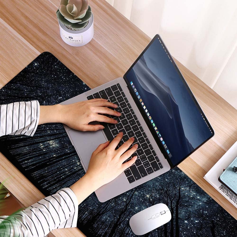 Large Mouse Pad 31.4 x 15.7inches 3mm XXL Extended Gaming Mouse Pad Mat with Non-Slip Base Stitched Mousepad for Computer,Office,Keyboard and Laptop-Starry Sky in The Forest，Waterproof Desk Mat