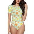 thumbnail image 2 of Goofa Tree Palms Lemon Printed Women Rash Guard Short Sleeve,Tummy control Swimsuit Surfing Swimsuit Bathing Suit One Piece Swimsuit UPF 50-, 2 of 9