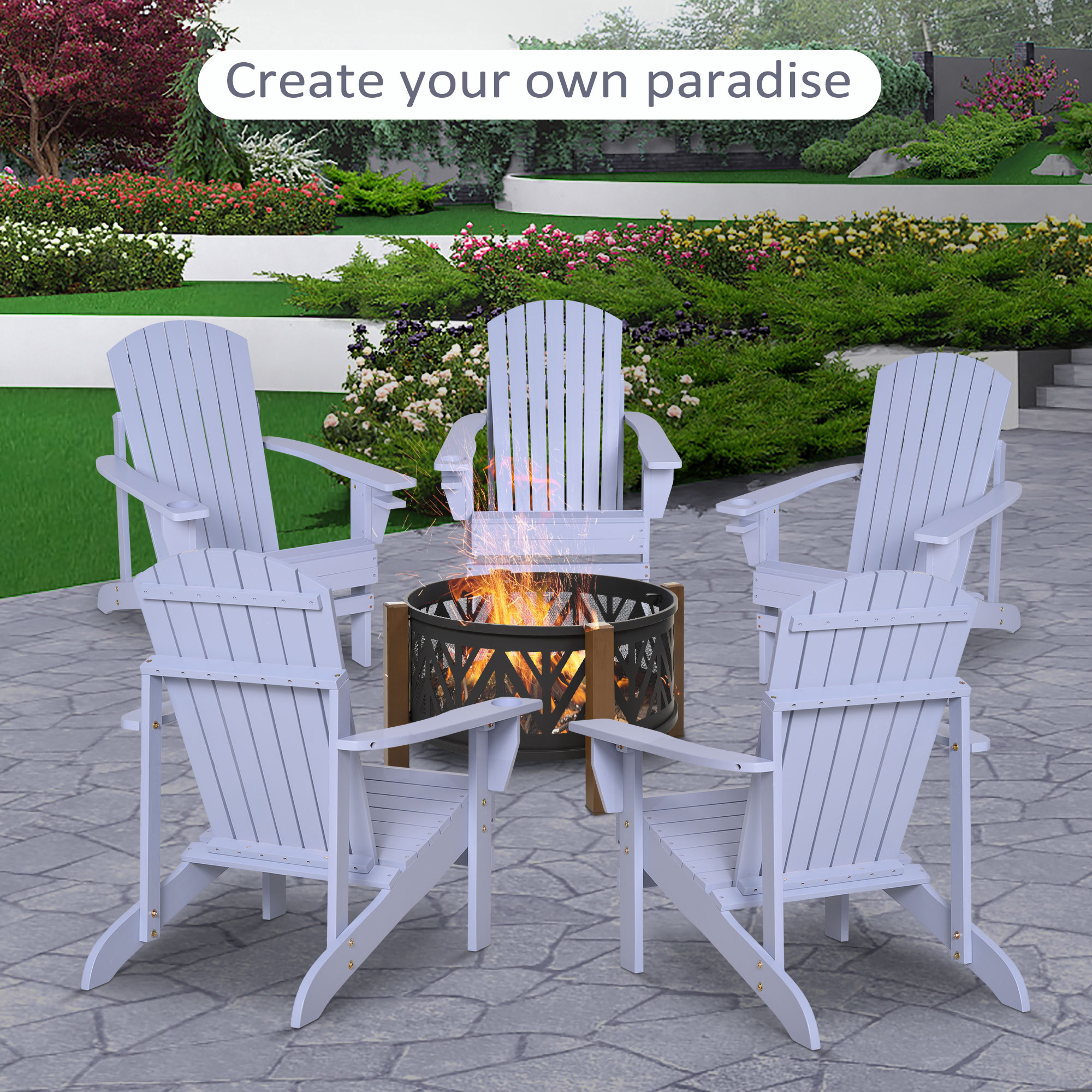 Outsunny Wooden Adirondack Chair, Outdoor Patio Lawn Chair with Cup Holder, Weather Resistant Lawn Furniture, Classic Lounge for Deck, Garden, Backyard, Fire Pit, Gray - image 3 of 9