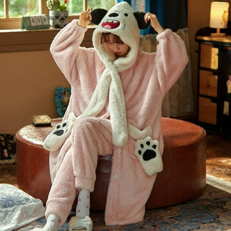 

PIKADINGNIS Women Sleepwear Plus Size XXL Winter Pyjamas Intensification Nighty Loose Version Medium Style Hooded Pajamas Plush Pajama set