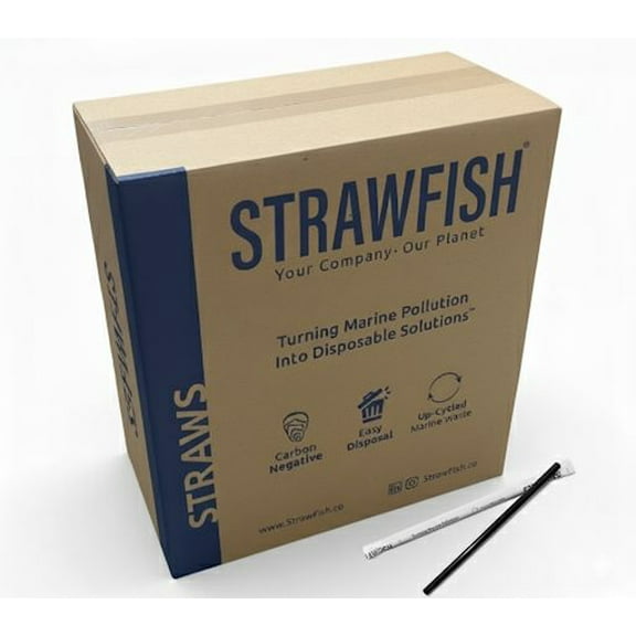 [Bulk Order] Strawfish, Eco-Friendly 7.75" Biodegradable Wrapped Jumbo Straw - 5,000/Case, Black