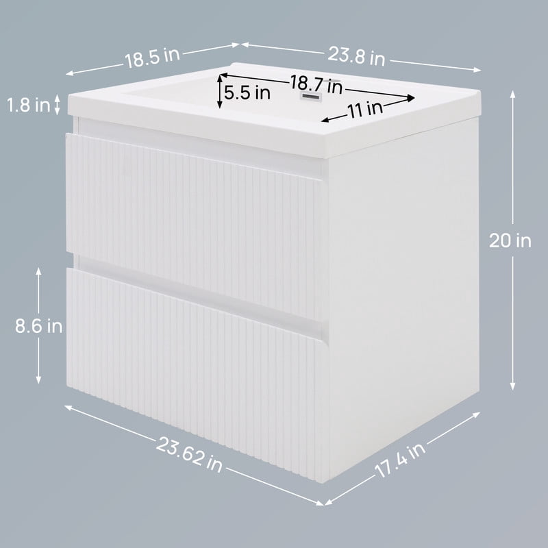 Wonline 23.8inch Bathroom Vanity Cabinet with Sink and Double Drawers(White)