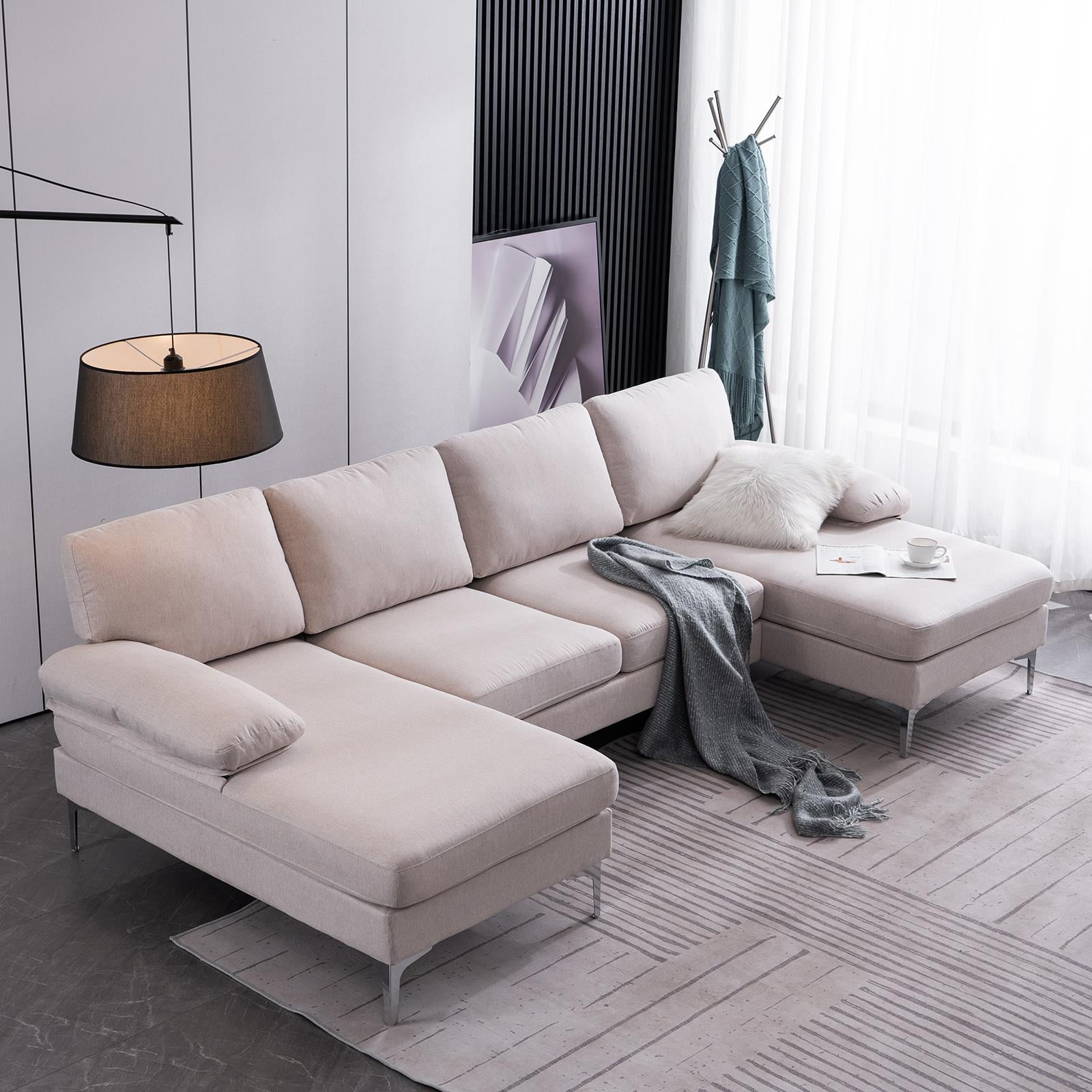 Ktaxon Modern U-Shape Sectional Sofa, Soft Linen Fabric Sectional Couch ...