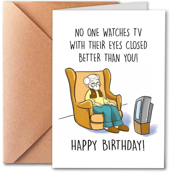 Funny Birthday Card for Grandpa – “No One Watches TV with Their Eyes Closed Better Than You!” – Envelope Included, Blank Inside – Perfect Gift for Grandfather on His Special Day