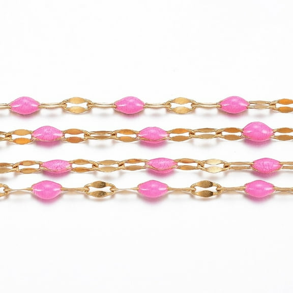 Ion Plating(IP) 304 Stainless Steel Link Chains with Spool with Enamel Soldered Golden Orchid 4~10x2x0.4~2mm about 32.8 Feet(10m)/roll