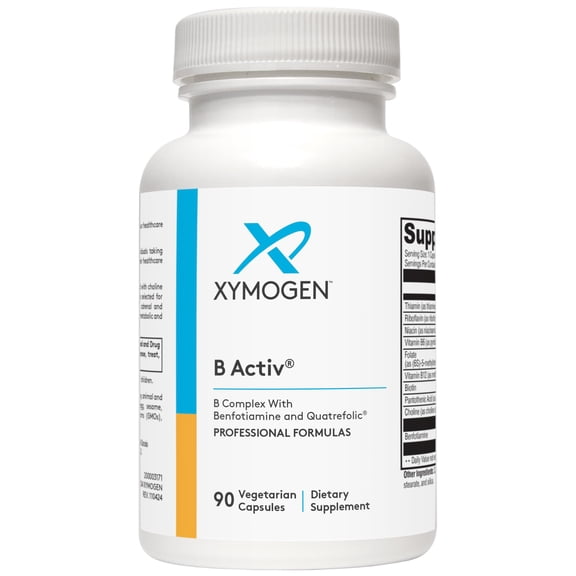 XYMOGEN B Activ Vitamin B Complex with Benfotiamine, Methylfolate, Biotin, Vitamin B6 & B12 (Methylcobalamin b12) - Energy Supplements for Adrenal & Mood Support (90 Capsules)