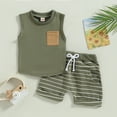 thumbnail image 2 of Bagilaanoe Summer Toddler Baby Boy Clothes Set Summer Outfits Sleeveless Tank Tops Striped Shorts 2PCS, 2 of 6