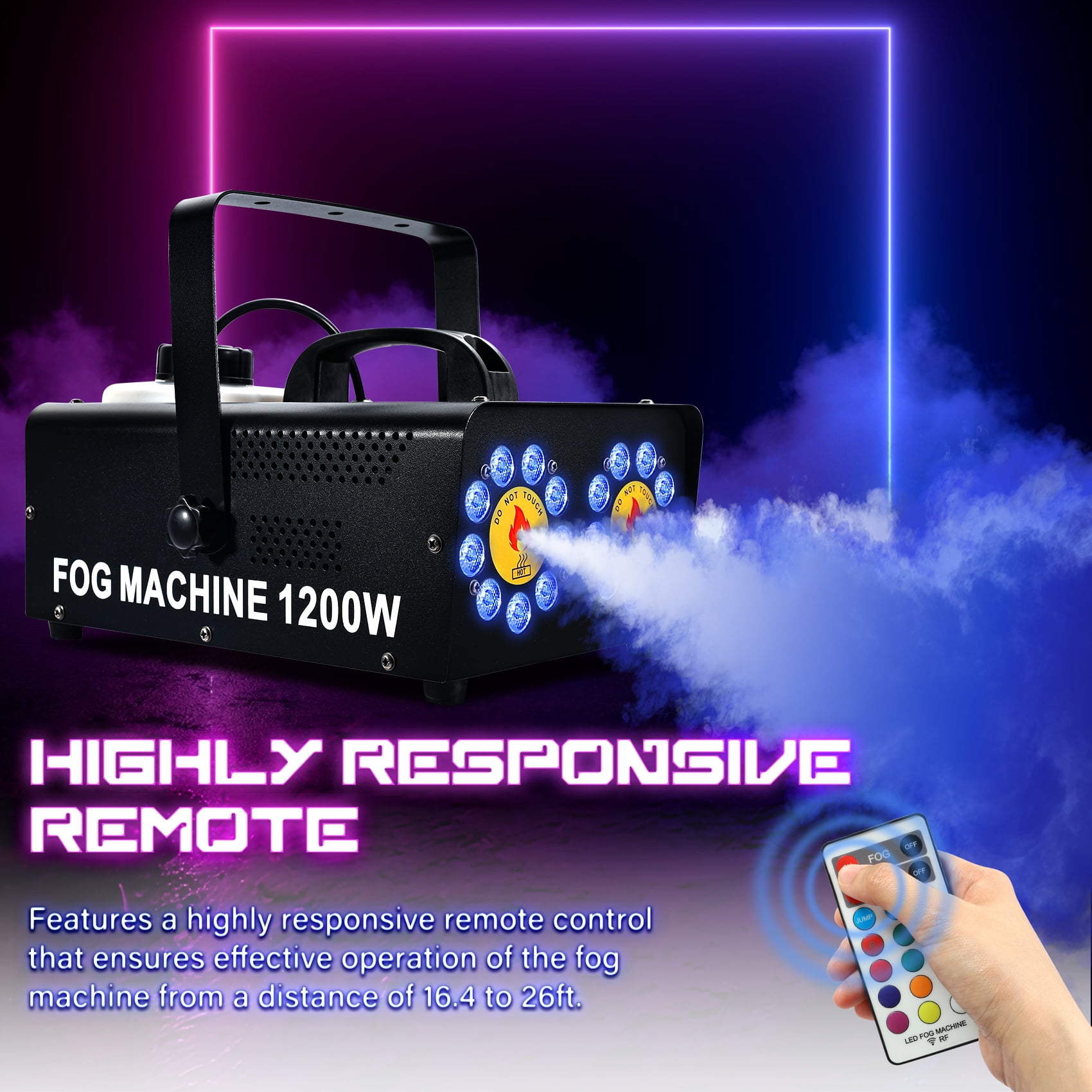 TCFUNDY 1200W Dual Nozzle Fog Machine, Horizontal Spray Fogger w/ 18 RGB 3-1in-1 LED, Dual Spray Smoke Machine w/Remote Control, ideal for Halloween, Event, Parties and Stage Effect, Black
