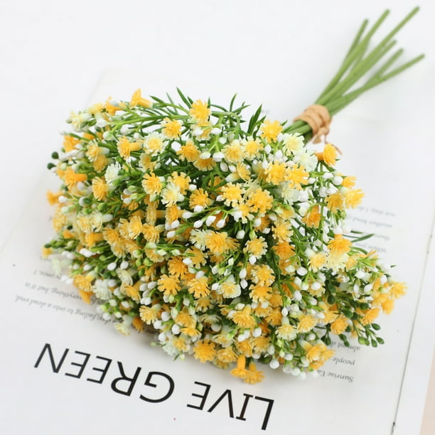 Nvzi Ramos de flores artificiales de Gypsophila amarilla, 7 piezas, flores de tacto real para bodas, fiestas, decoración del hogar