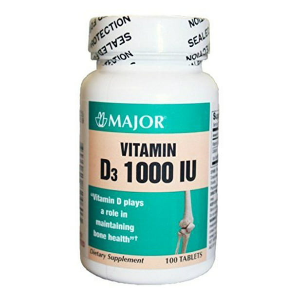 Major Vitamin D3 1000 IU Supplement Tablets, White, 100 Count -