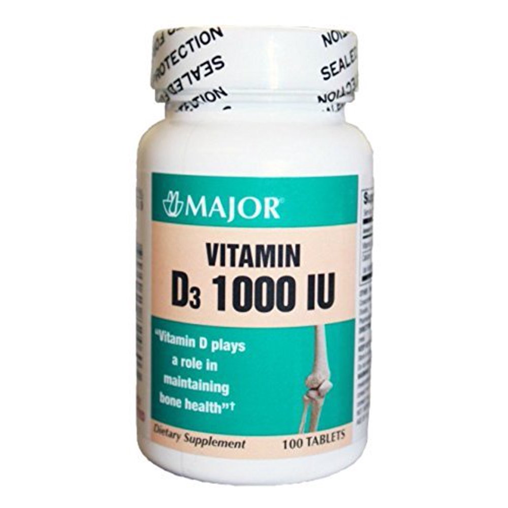 Major Vitamin D3 1000 IU Dietary Supplement Tablets, White, 100 Count