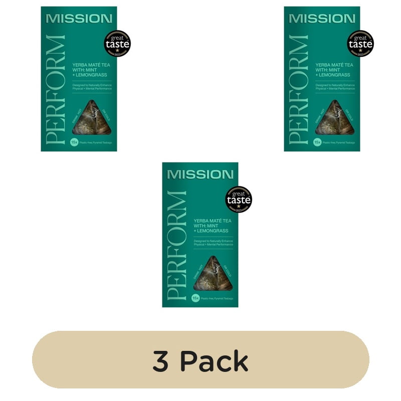 MISSION Perform Yerba Mate Tea Bags with Lemongrass + Mint 15's, British Import (Pack of 3)