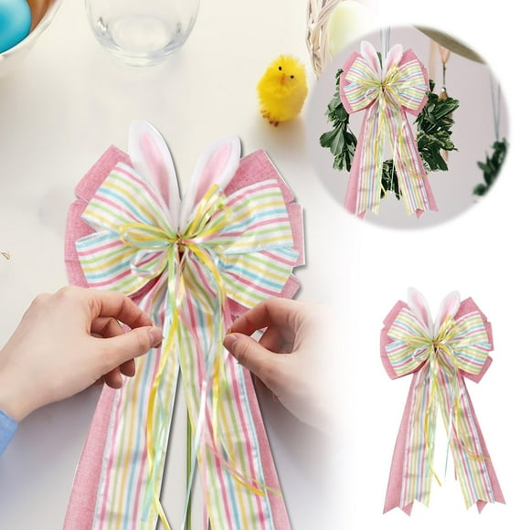 Adornos de cinta con lazos de Pascua Cintas con motivos de conejitos y huevos de primavera para coronas, fiestas y celebraciones festivas de Pascua