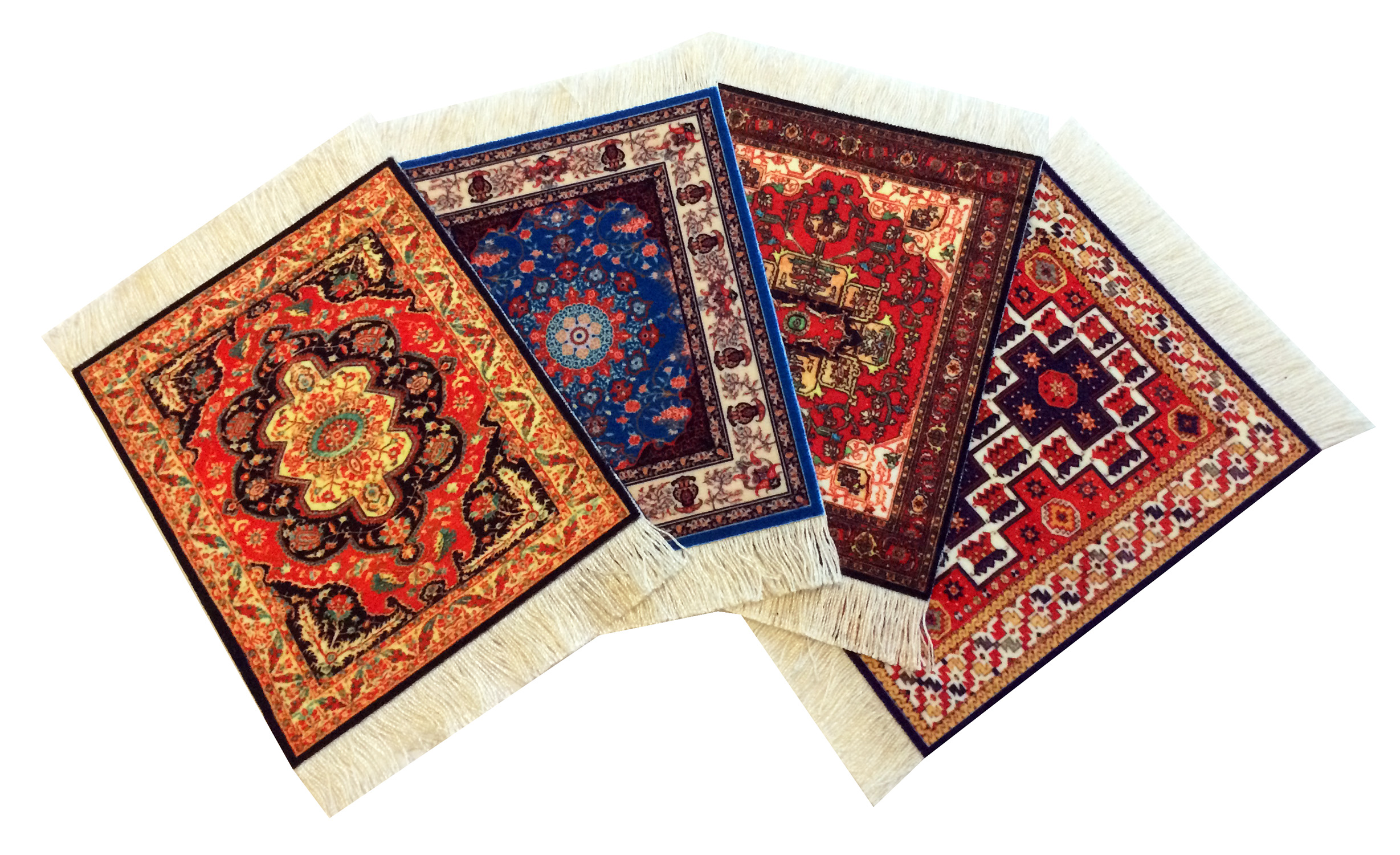 Set of 4 Rug Drink Coasters Table Mats With Oriental Carpet Designs