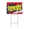 Fireworks American Flag (18" x 24") Yard Sign, Includes Metal Step Stake