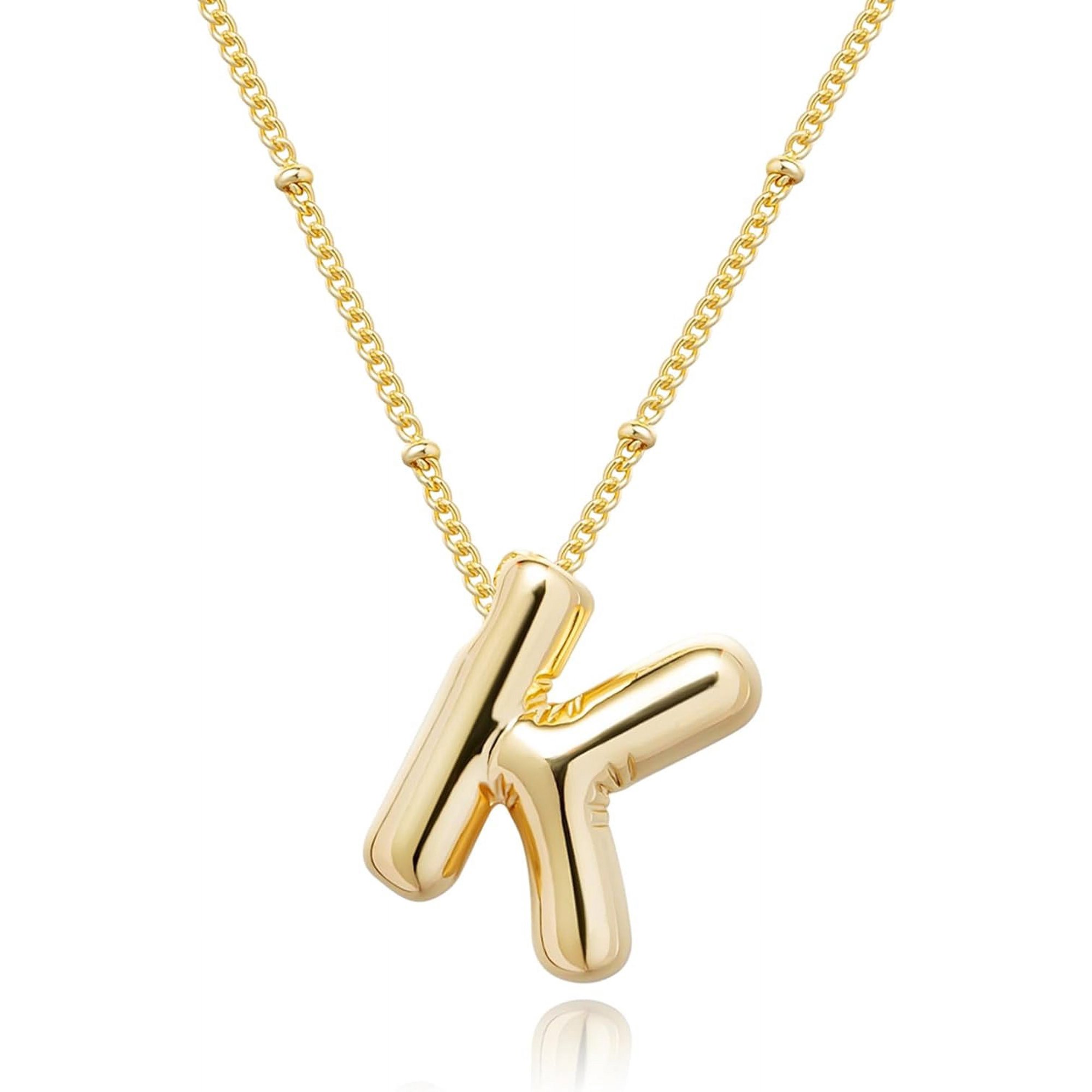 Gold Bubble Letter Necklace for Women, 14k Gold Plated Balloon Initial Letter Pendant Necklace Dainty Charm Initial Necklaces for Women Trendy Chunky Custom Name Necklace Gold Jewelry for Women