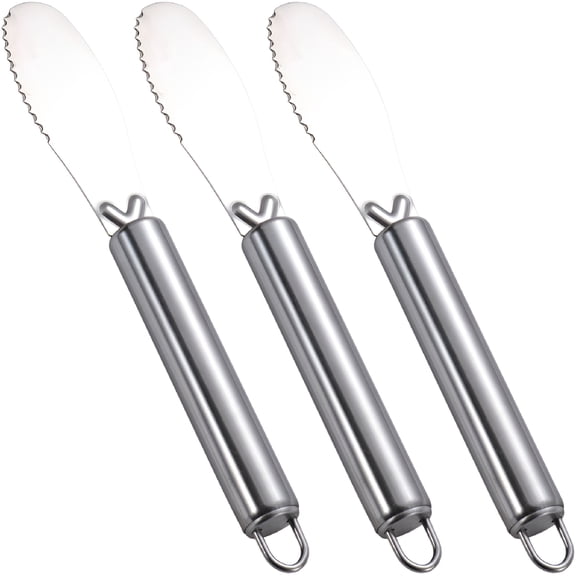 ACDANC 3 Pcs Stainless Steel Butter Knife Easy Peanut Jam Scraper Cream Cheese Spreader Long