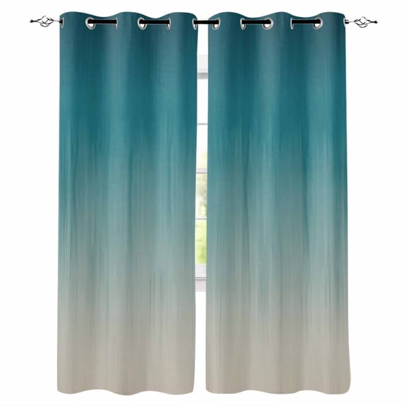 Teal Blue Ombre Blackout Curtains for Bedroom/Living Room, Thermal Insulated Kitchen Curtains, Contemporary Gradient Abstract Art Grommet Darkening Window Treatment Drapes 52"x84"x2