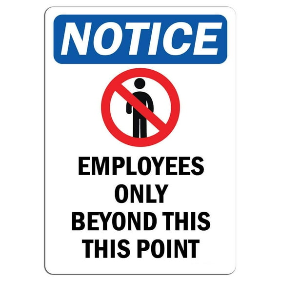 Vinyl Stickers - Notice - Employees Only Beyond This Point Sign - Safety and Warning Warehouse Signs Stickers - 3.5" x 5" - 3 Pack
