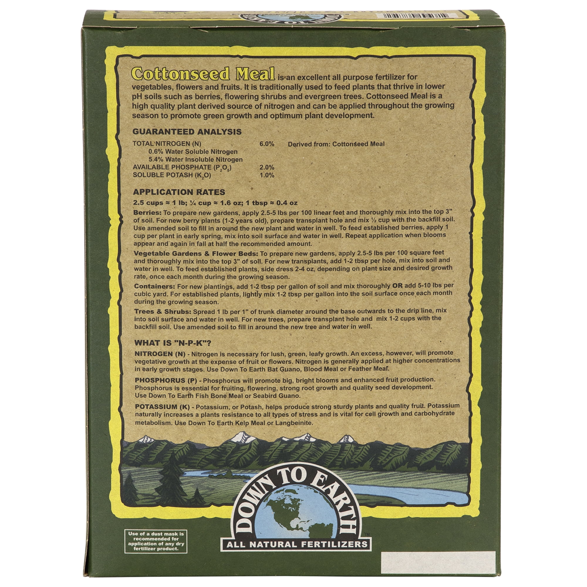 Down To Earth All Natural Fertilizers Cottonseed Meal 6-2-1, 5 lb Box
